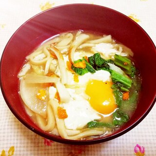 卵入り♪かつお菜と大根のうどん